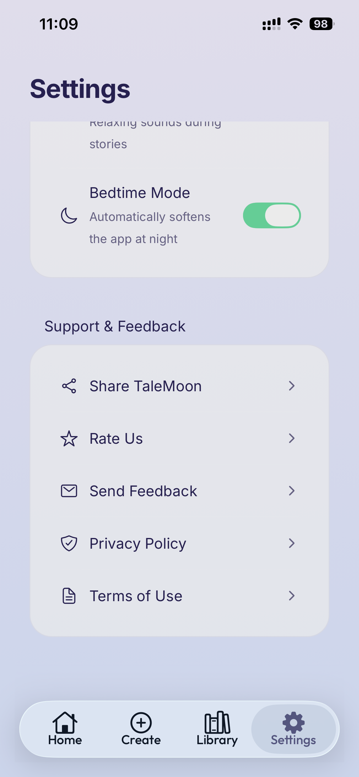 Talemoon settings support and feedback