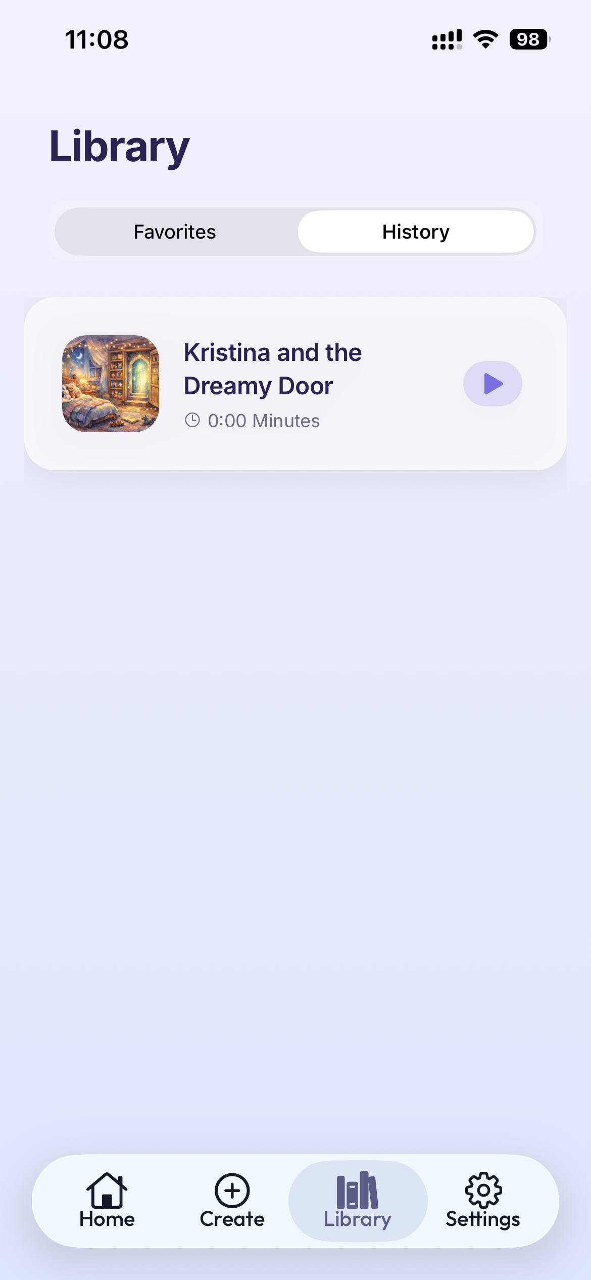 Talemoon Library history screen