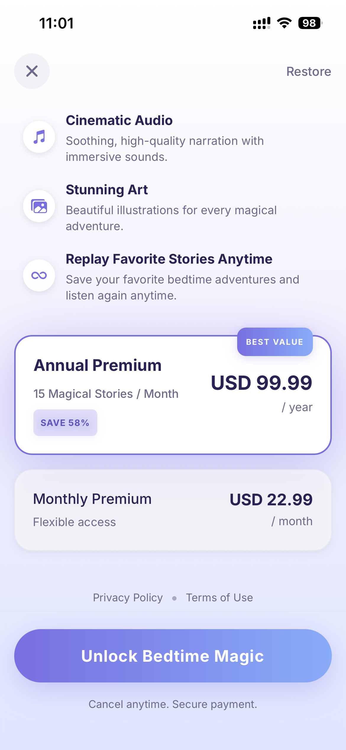 Talemoon Premium paywall plans